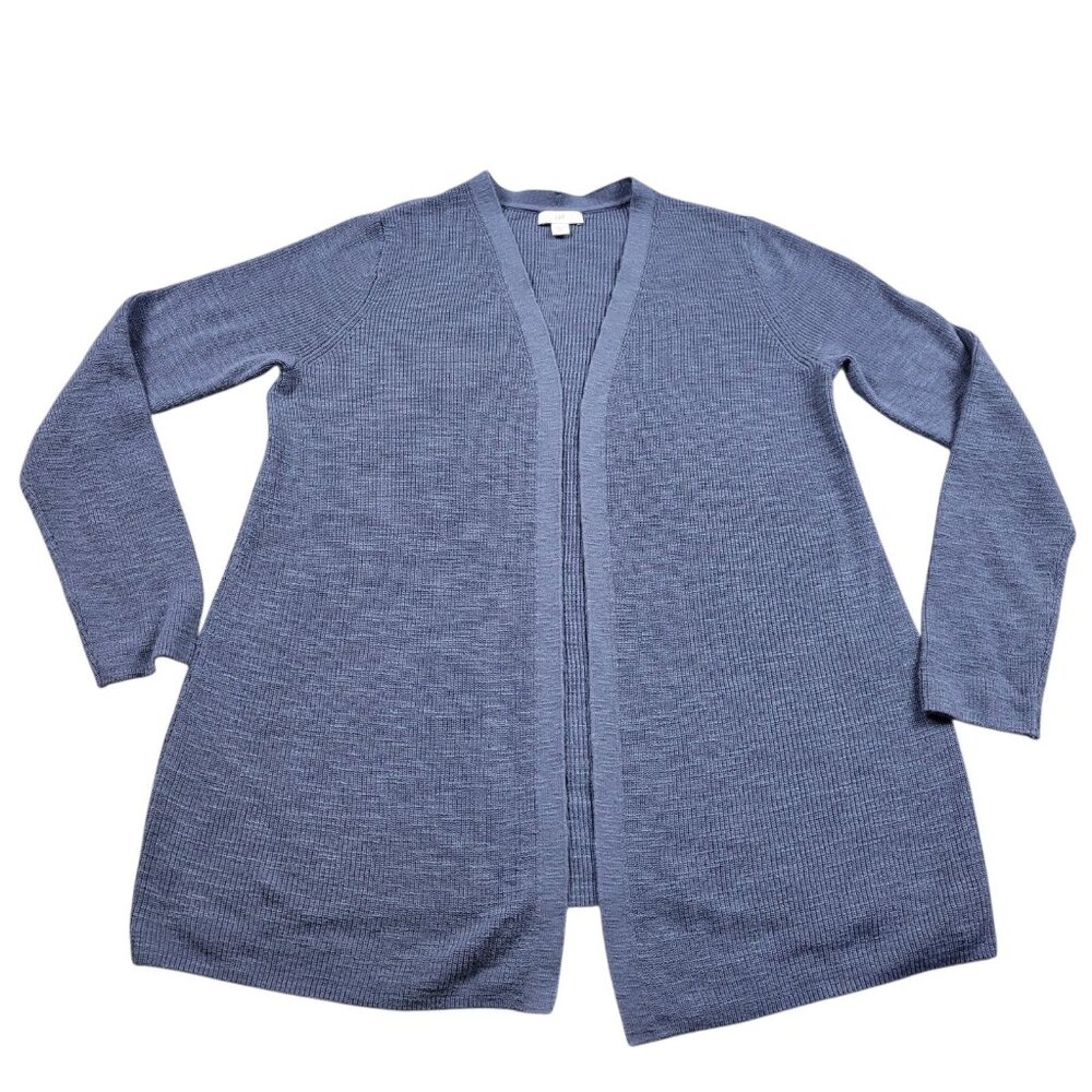 J Jill Cardigan Womens XLP Petite Blue Acrylic Linen Long Sleeve Button Up